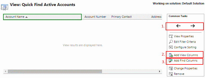 Microsoft Dynamics CRM Quick Find Active Accounts Headings