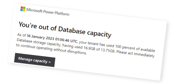 You're out of database capacity