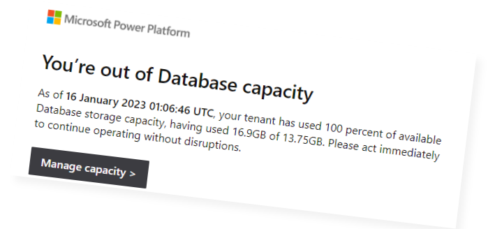 You're out of capacity message from Microsoft