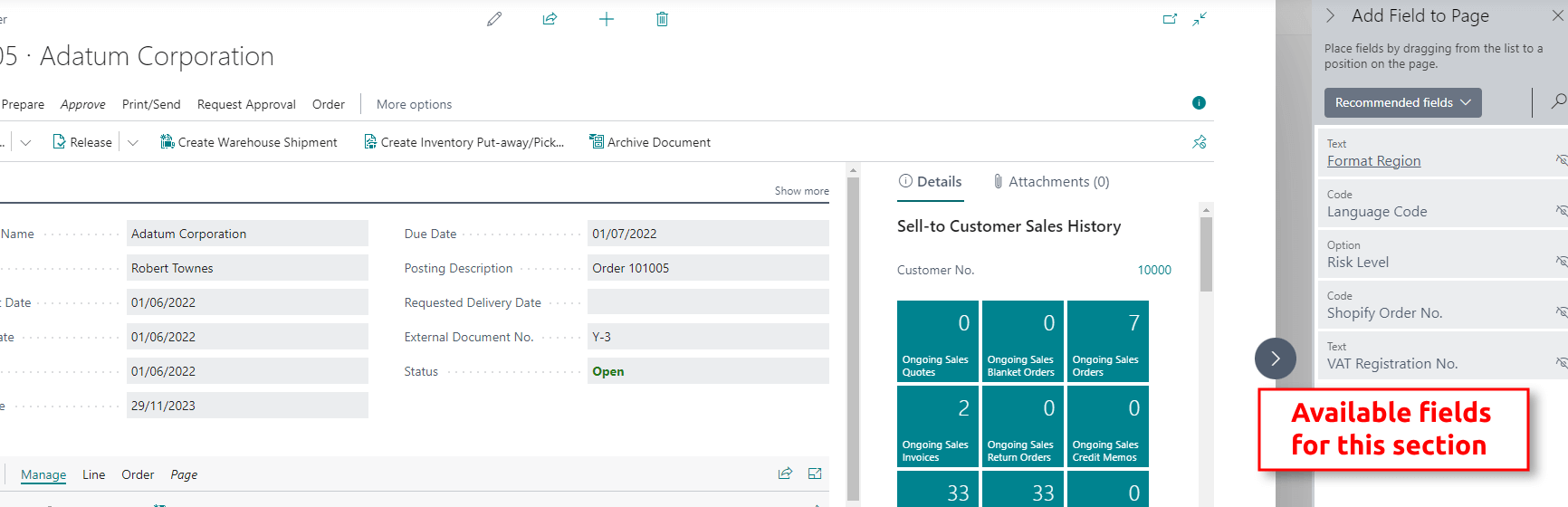 Add fields - card page in Business Central