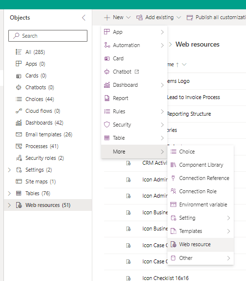 Add web resource - Power Apps