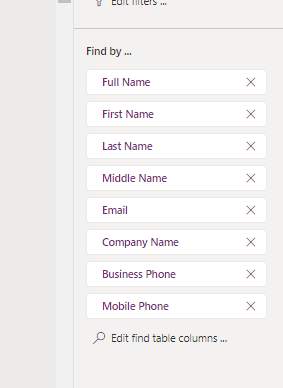 edit search fields in Dataverse search