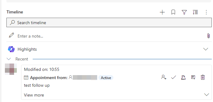 Create new activity from Dynamics timeline