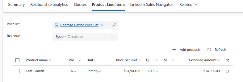 Add products to an opportunity
